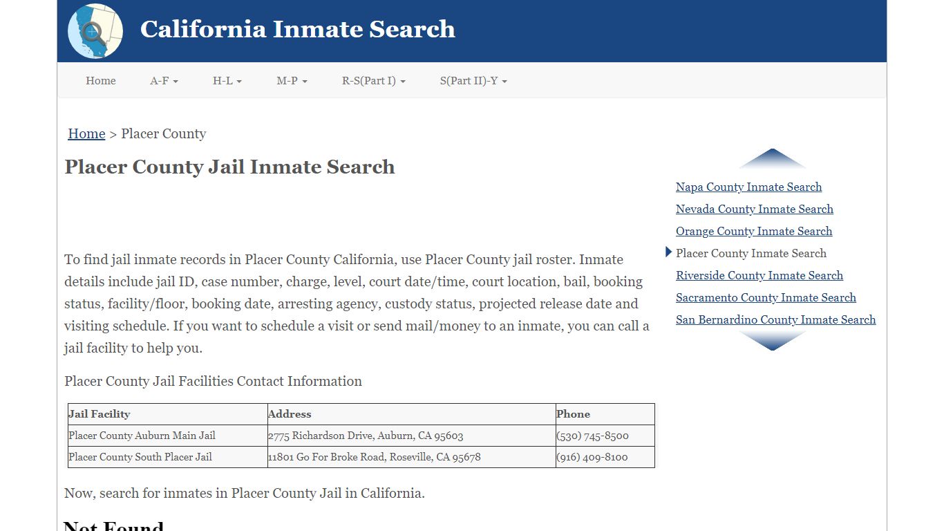 Placer County Jail Inmate Search